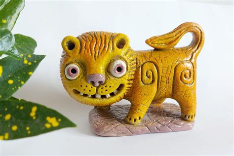 Ceramic Lion Figurine Handmade Lion Pottery Lion Orange Lion Etsy