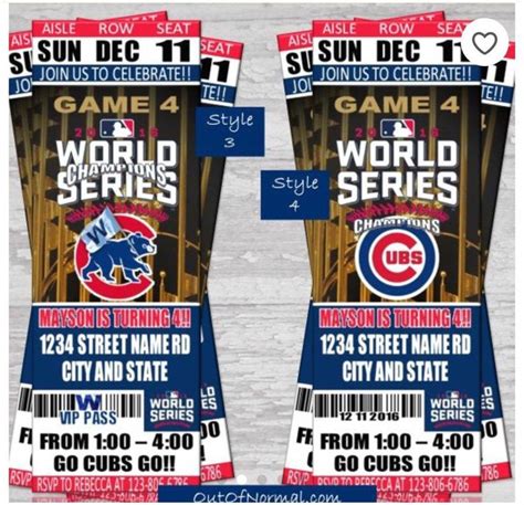 Chicago Cubs World Series Baseball Ticket Style Invite | Cubs birthday