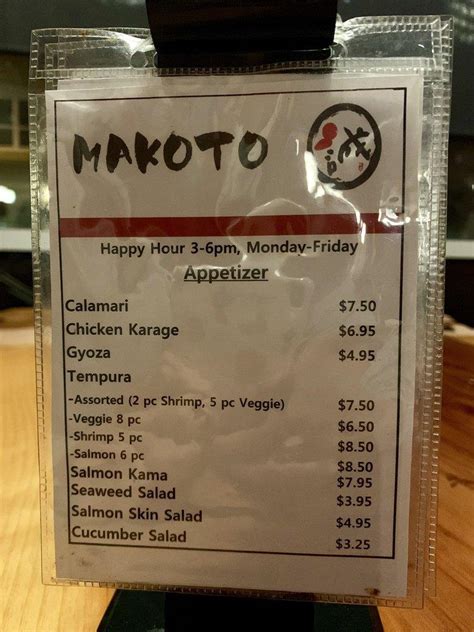 Menu At Makoto Japanese Restaurant Eugene