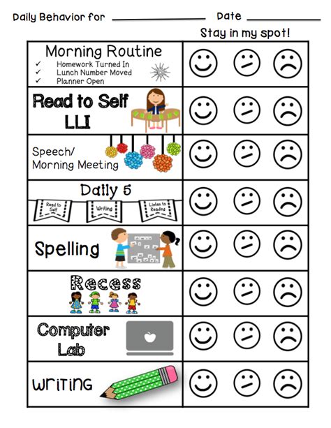 Behavior Charts For Kindergarten Kindergarten