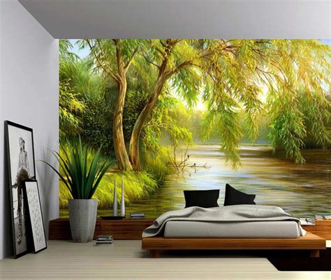 Tree River Bank Summer Landscape Large Wall Mural Self
