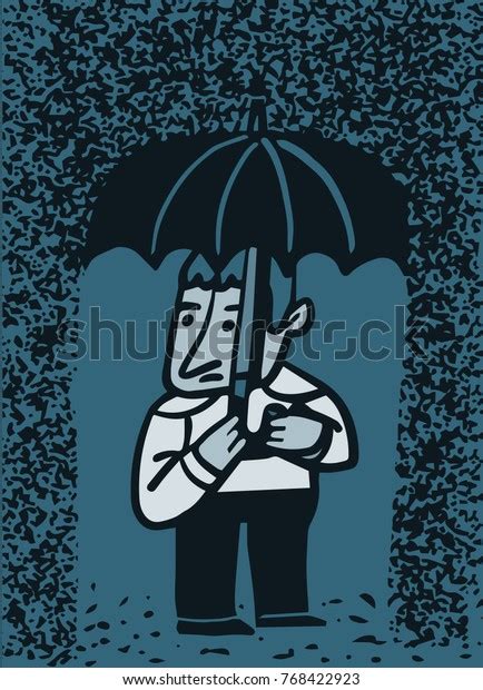 Man Umbrella Under Heavy Rain Stock Vector Royalty Free 768422923