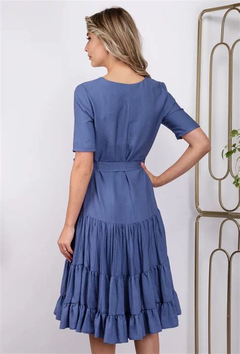 Rochie In Nuanta Bleu Cu Volane Late Dasha Ro