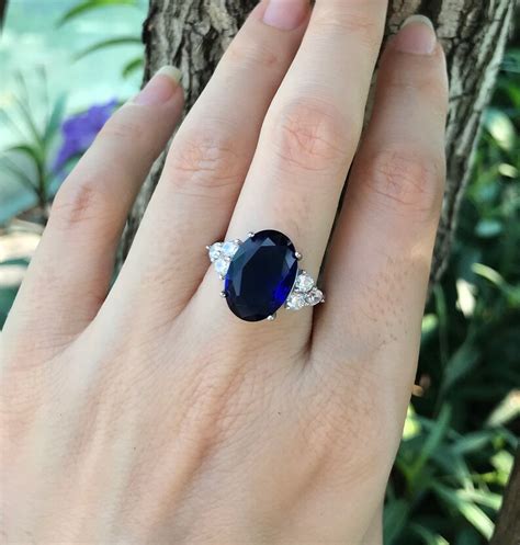 Large Blue Sapphire Oval Engagement Ring Royal Blue Sapphire Etsy