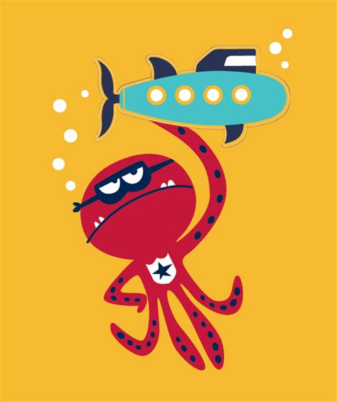Millertoons Octopus Holding Submarine