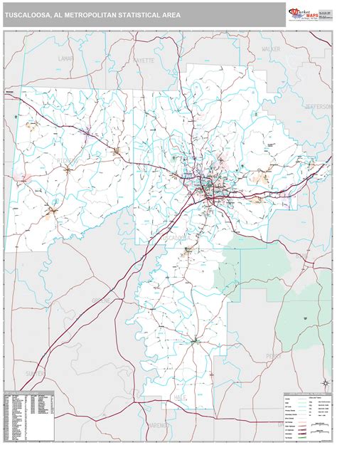 Tuscaloosa Al Metro Area Wall Map Premium Style By Marketmaps