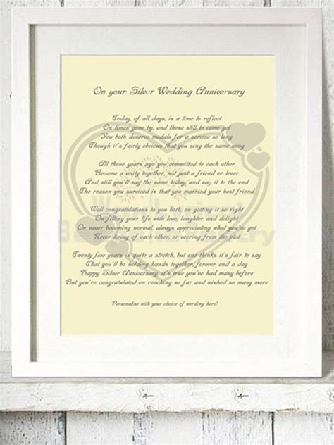 Silver 25th Wedding Anniversary Personalised Poetry T 10x12 Cakepins