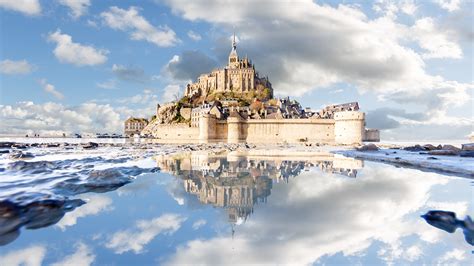 壁紙、2560x1440、城、要塞、フランス、mont Saint Michel Normandy、倒影、自然、ダウンロード、写真