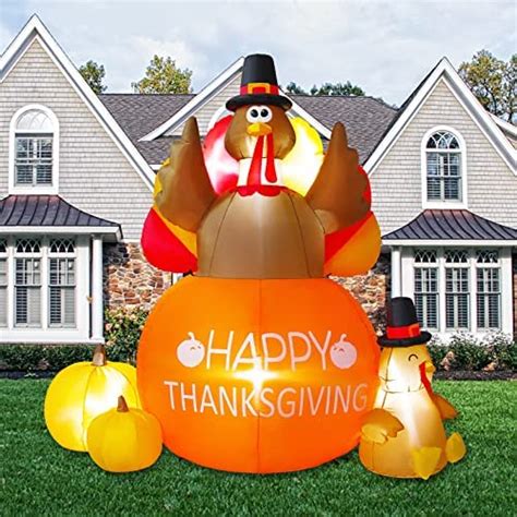 Goosh 6 Ft Height Thanksgiving Inflatables Outdoor Turkeys Standing In The Pumpkin