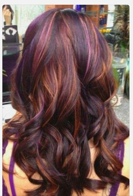 These bright purple hair extensions create wow whenever you wear them. Purple and auburn highlights | Hair | Pinterest
