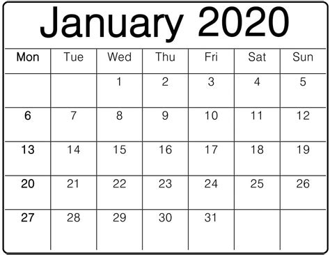 January 2020 Calendar Editable Yearly Calendar Template Calendar Word
