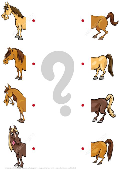 Crafts,actvities and worksheets for preschool,toddler and kindergarten.free printables and activity pages for free.lots of worksheets and coloring pages. Match the Halves of Cartoon Horses Worksheet | Free Printable Puzzle Games