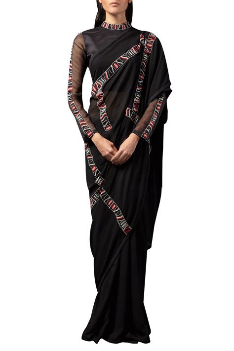 buy thread embroidered saree with blouse by shasha gaba at aza fashions lakme fashion week