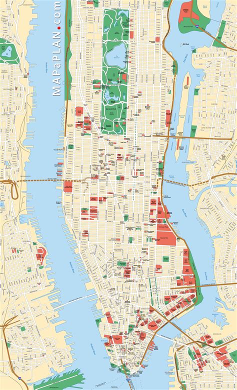 New York Top Tourist Attractions Map Manhattan Streets And Avenues