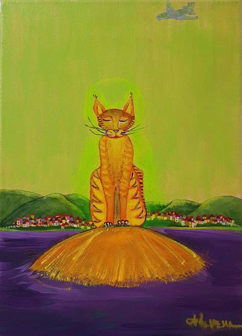 The Zen Cat Painting By Mimi Revencu Saatchi Art