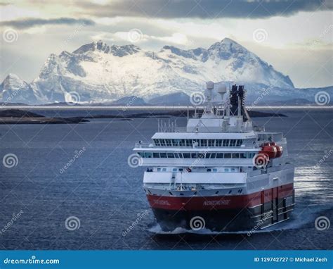 Hurtigruten Ship Nordnorge Cruising In Winter Landscape Editorial