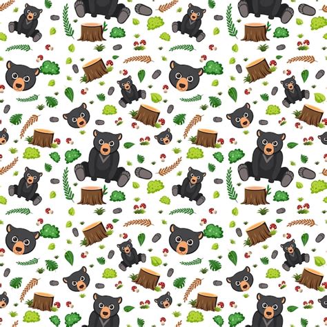 Free Vector Bear Cute Animal Seamless Pattern