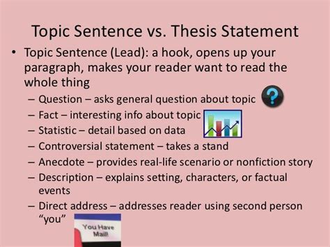 Opinion marking signals online worksheet for grade 8. Topic Sentence vs. Thesis Statement• Topic Sentence (Lead ...
