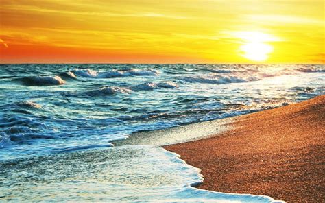 Sunrise Over The Atlantic Beach Blue Ocean Pebbles Seashore