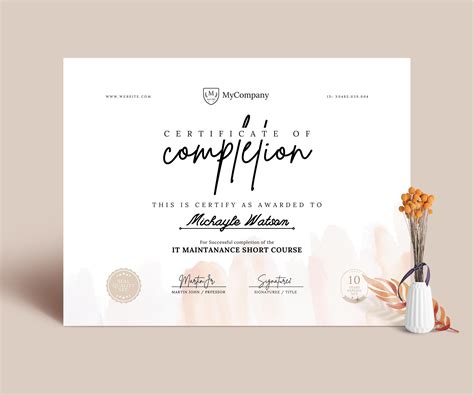 Certificate Of Completion Canva Template Minimalist Course Etsy