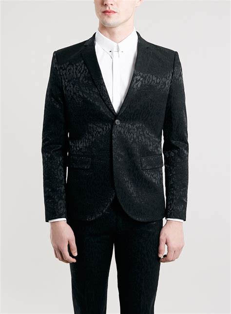 Black Animal Print Skinny Fit Tuxedo Mens Suits Suits Black Suit