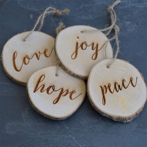 Peace Love Joy Hope Ornament Engraved Wood Slice Ornament Etsy Hope