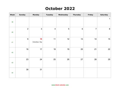 2022 October Calendar 