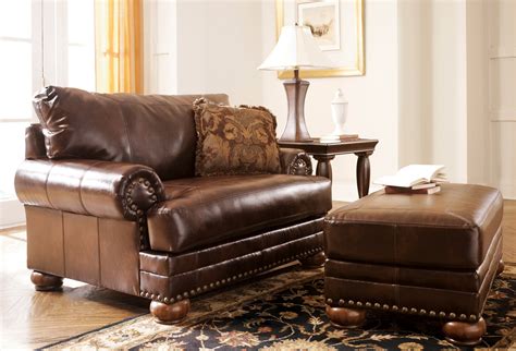 Bonded Leather Antique Brown Sofa And Loveseat Living Room Set