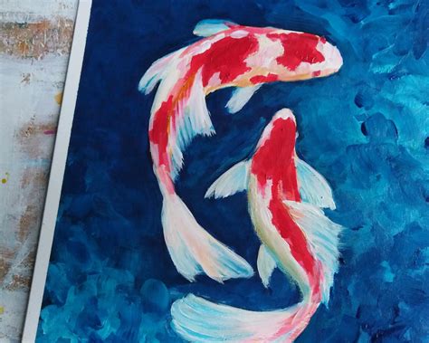 Koi Fish Painting Original Acrylic Art Koi Fish Pond Artwork Etsy
