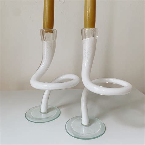 Vintage Swirl Glass Candle Holders Set