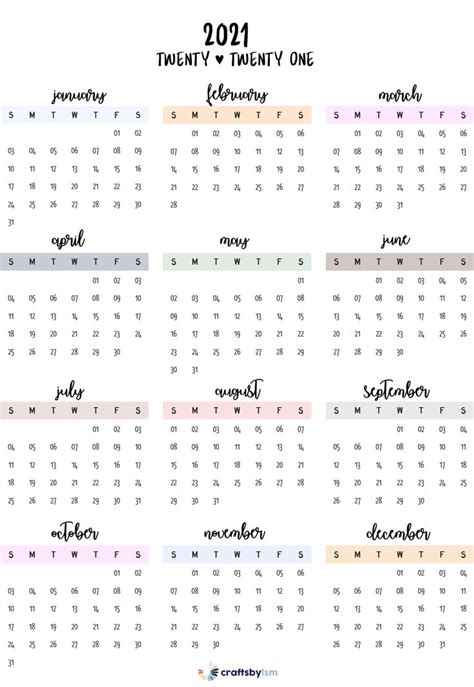 2021 Calendar Printable Free