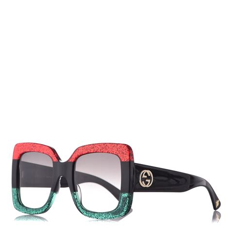 Gucci Square Frame Gg0083s Sunglasses Glitter Red Black Green 319104