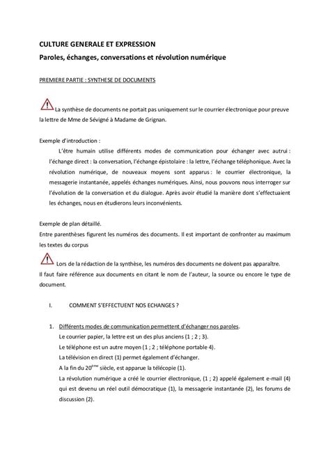 Exemple De Synthèse Culture Générale Bts  Le Meilleur Exemple
