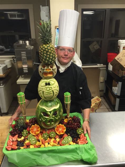 The most common hawaiian totem pole material is metal. Chef Todd's fruit carving Hawaiian Totem pole watermelon ...