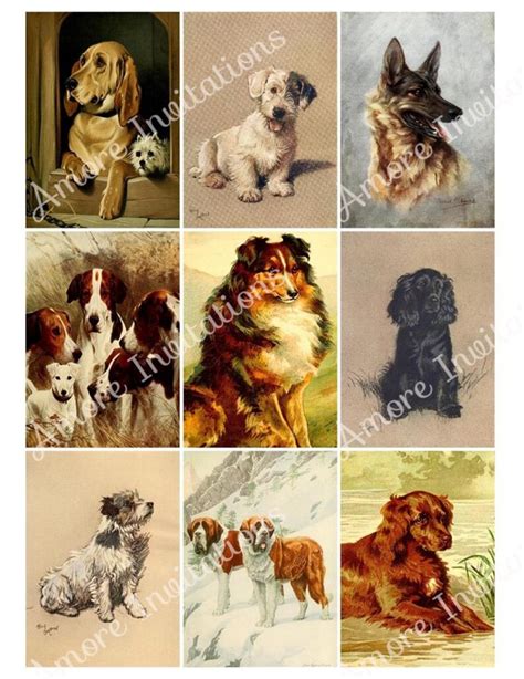 Printable Digital Vintage Dogs Collage Sheet Clip Art Atc Etsy