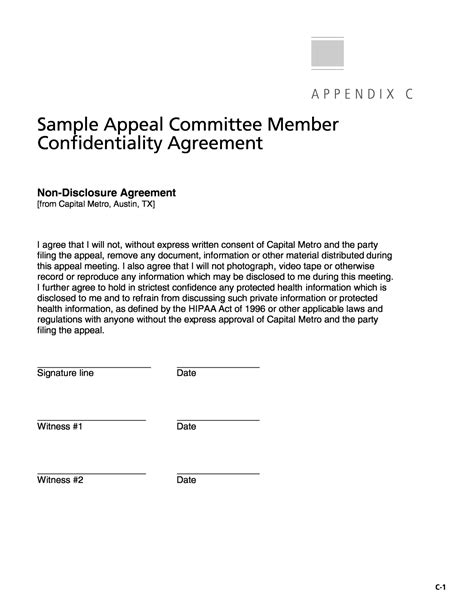 A nondisclosure agreement acts as a legal contract between two parties to outline the confidentiality of information and material shared between them. Appendix C - Sample Appeal Committee Member ...
