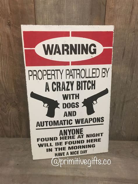 Warning Property Patrolled By A Crazy Woman With Guns No Etsy Funny