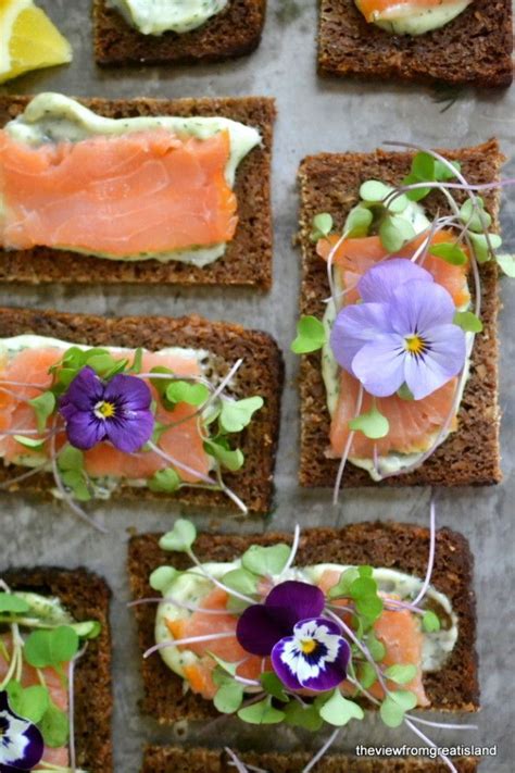 Nordic Open Faced Smoked Salmon Sandwiches Recipe Edible Flowers