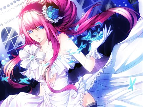 Anime Bride Pink Hair Dress Blue Eyes Girl Beautiful Flower Wallpaper