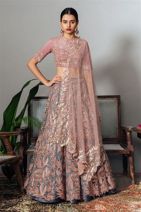 Buy Mishru Blue Applique Embroidered Lehenga Set Online Aza Fashions