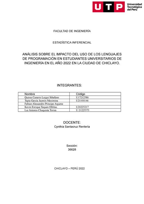 Avance de Informe final para modificar FACULTAD DE INGENIERÍA