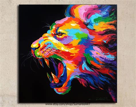 Lion Painting Acrylic On Canvas Etsy Animal Canvas Paintings Lion