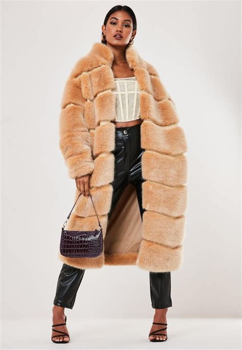 Missguided Premium Beige Faux Fur Pelted Maxi Coat Long Faux Fur Coat Fur Coats Women