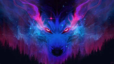 Download Fantasy Wolf Animals Night Stars Hd Wallpaper Background By