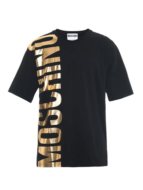 Moschino Printed Logo Cotton T Shirt In Black Gold Black For Men