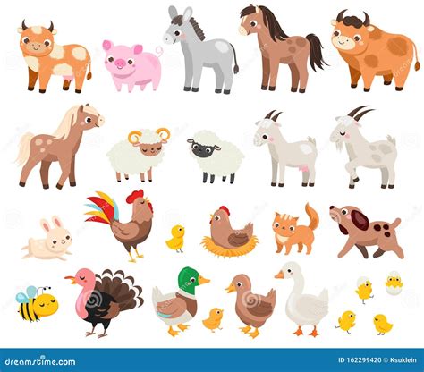 Cute Farm Big Set Of Cartoon Farm Animals And Pets For Kids And