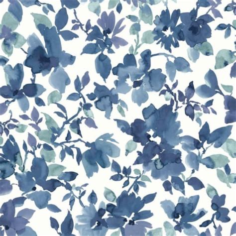 Roommates Blue And White Watercolor Floral Peel And Stick Wallpaper 1 Ct