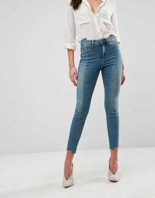 ASOS RIDLEY High Waist Skinny Jeans With Seamed Split Front In Chayne