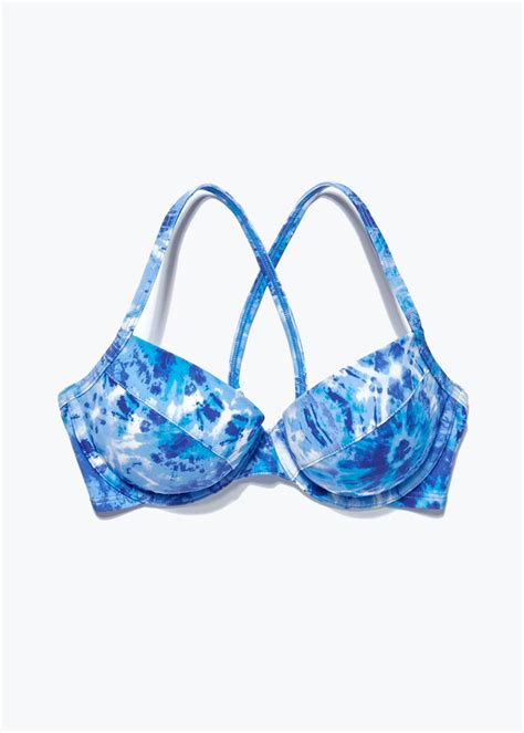 Women Papaya Holiday Swimwear Tie Dye Bikini Top Blue Fitforfelix