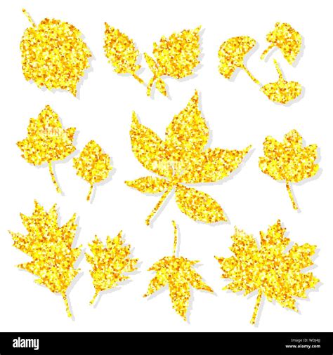 Autumn Glitter Leaves Set On White Background Vector Stock Vector Image